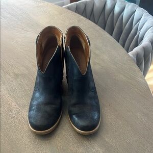 Kork-Ease Black Leather Ankle Booties with Tan Soles